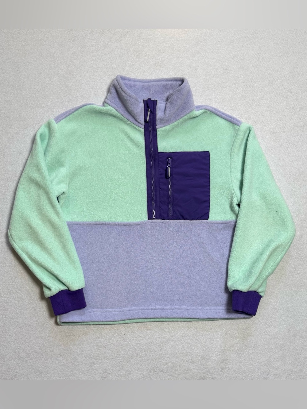 Member’s Mark Girls M 7/8 Half Zip Fleece Pullover Mint Purple Colorblock